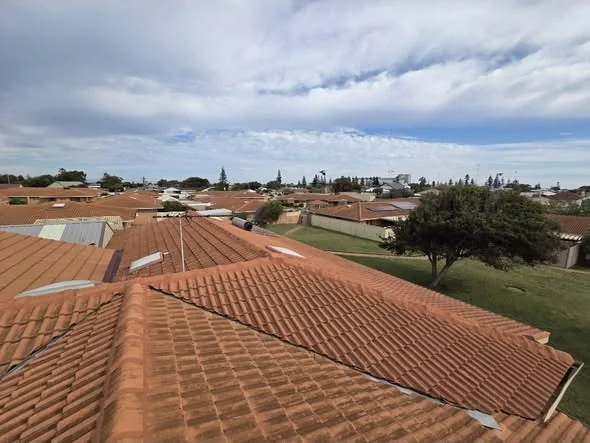 Restored village roofs looking out toward the coast